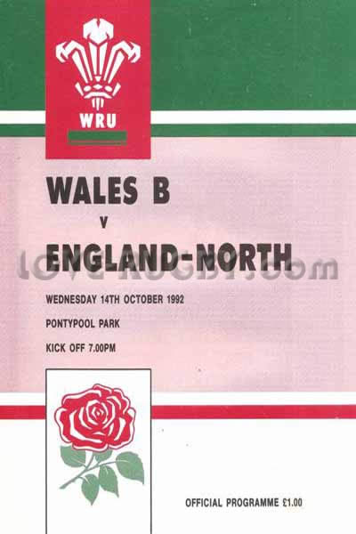 1992 Wales B v England North  Rugby Programme